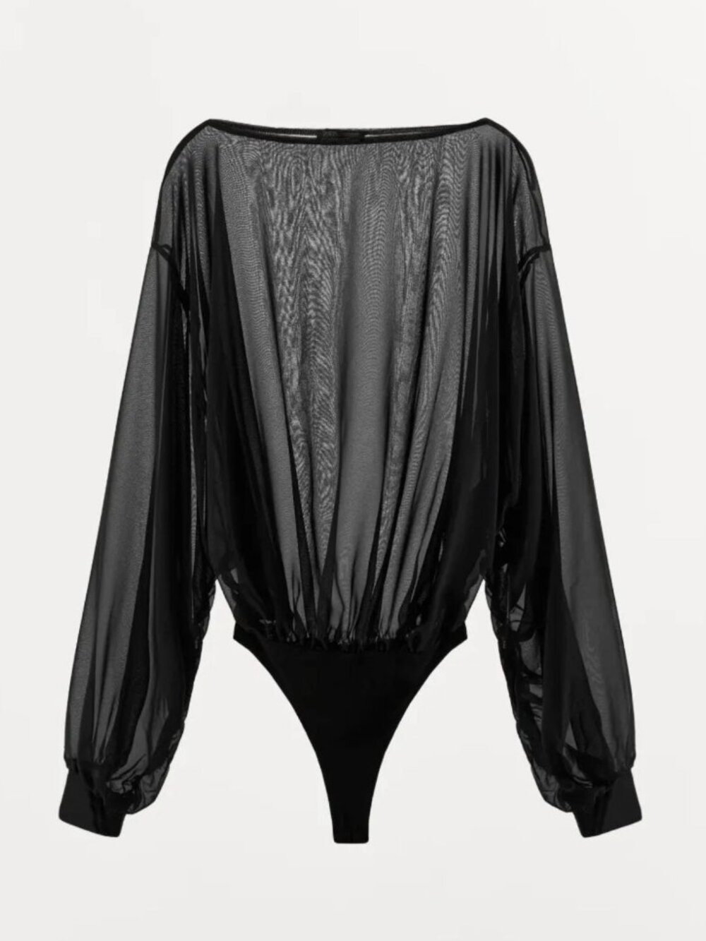 New! ZARA Black Sheer Long-Sleeve Bodysuit Size Small 40006